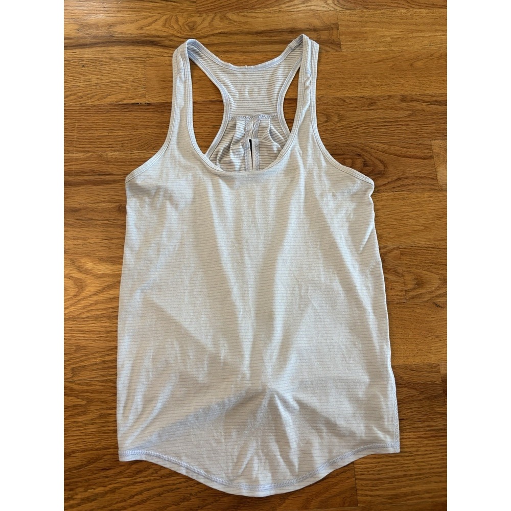 Lululemon Two With One Singlet Tank Top Size 6 Light Blue White Stripe‎